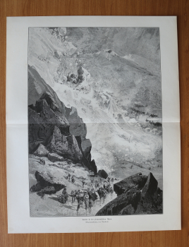 Holzstich Lawine in den piemontesischen Alpen Piemont 1887 nach Originalzeichnung von Montbard Kunst Künstler